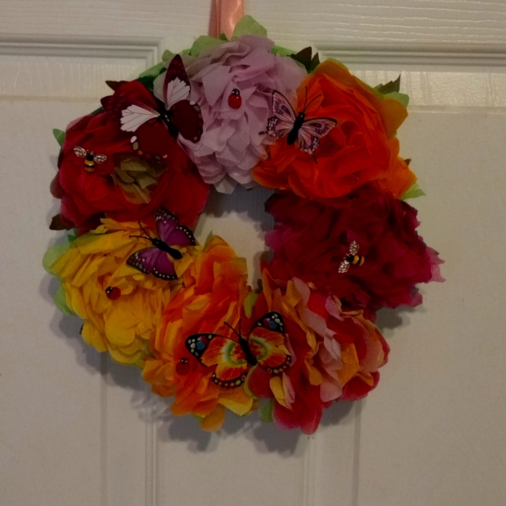 Tissue Paper Not Rated Multicolor Floral Butterfly Wreath